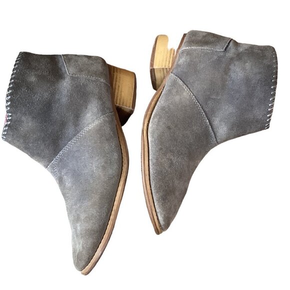 Toms Suede Side Zip Ankle Boots Block Heel Sz 6* (fit 7) Gray 269C - Picture 2 of 10